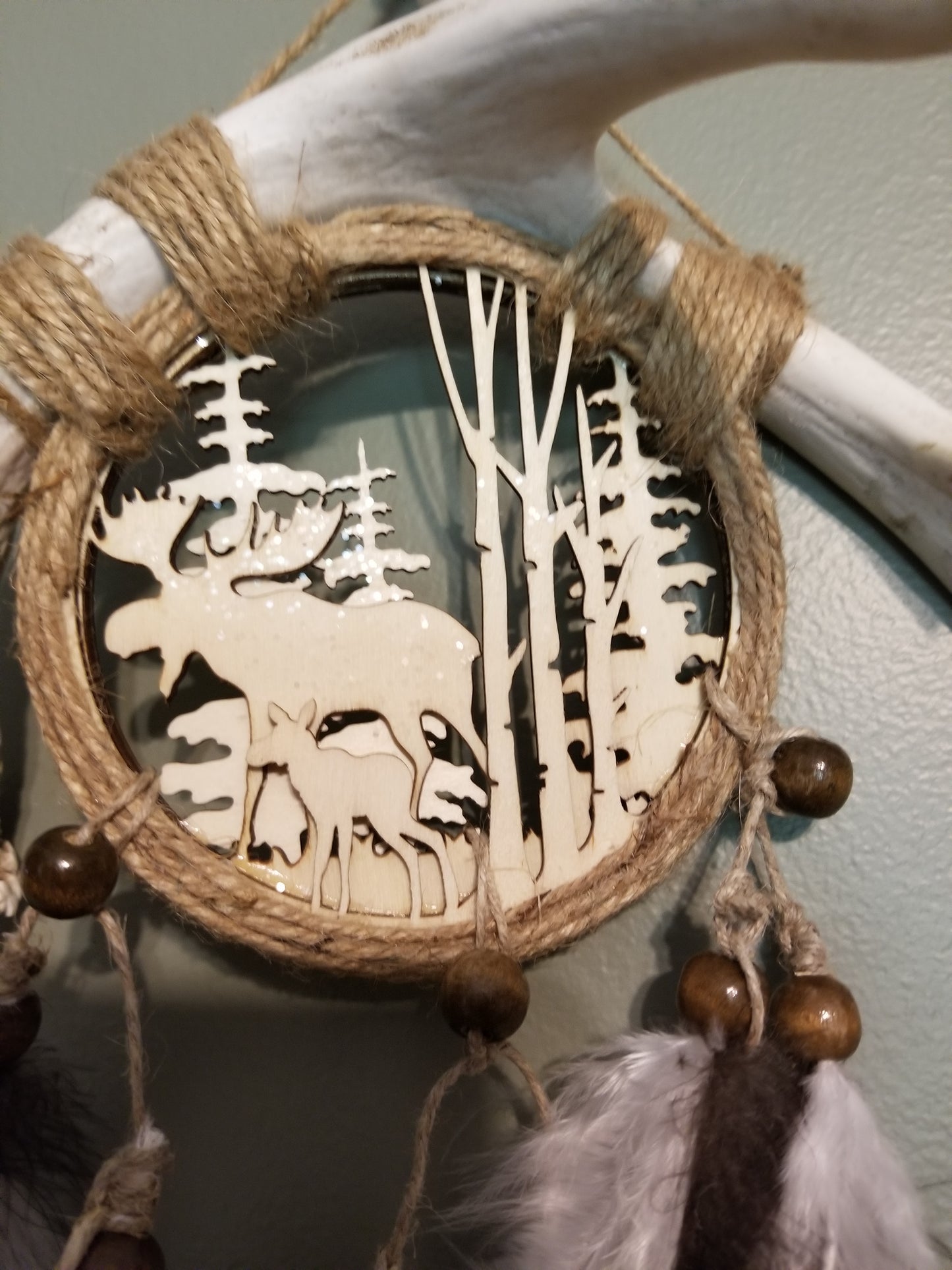 Nature Scene on White Tail Antler Dream Catcher