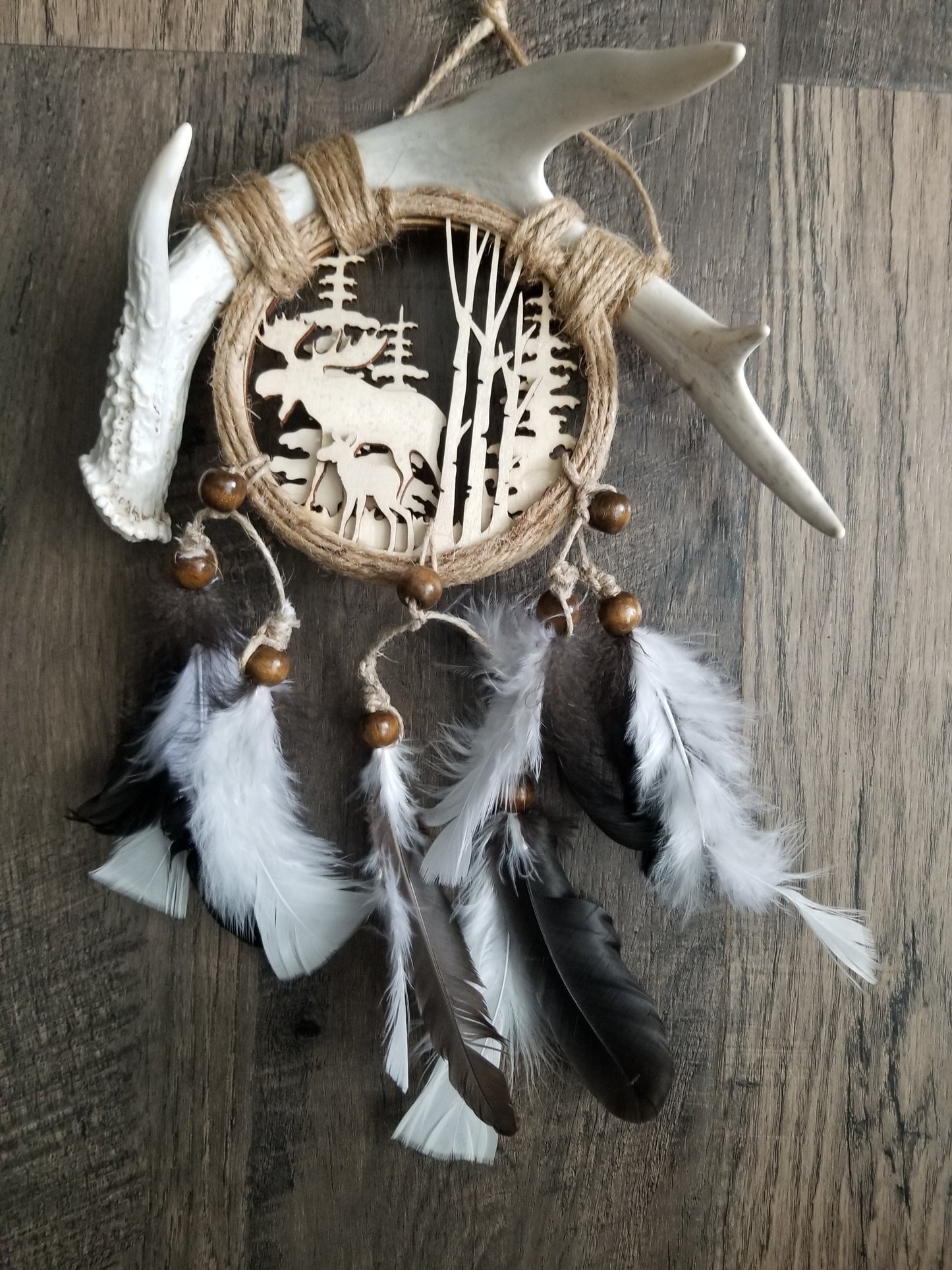 Nature Scene on White Tail Antler Dream Catcher