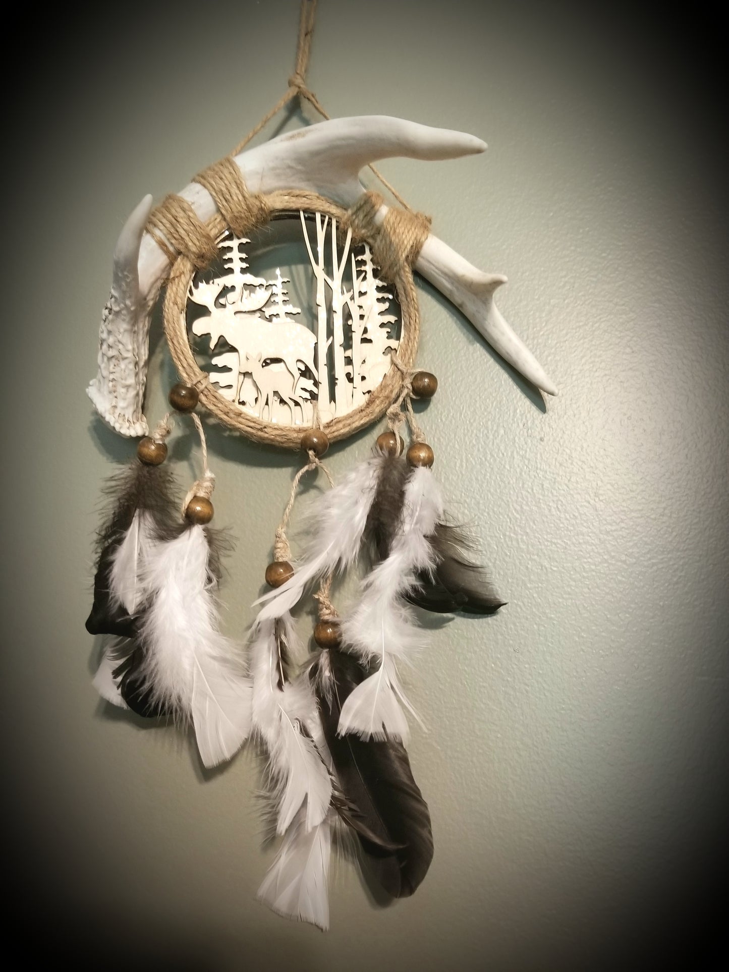 Nature Scene on White Tail Antler Dream Catcher