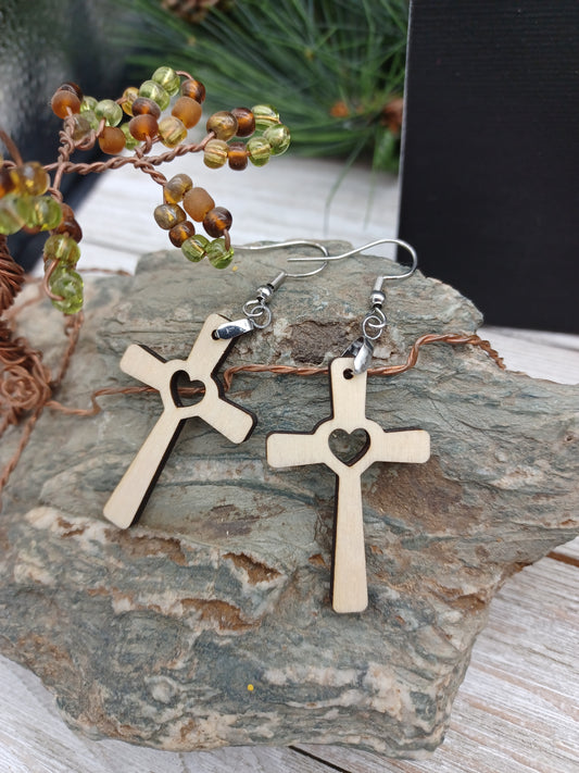 Cross with Heart Earrings