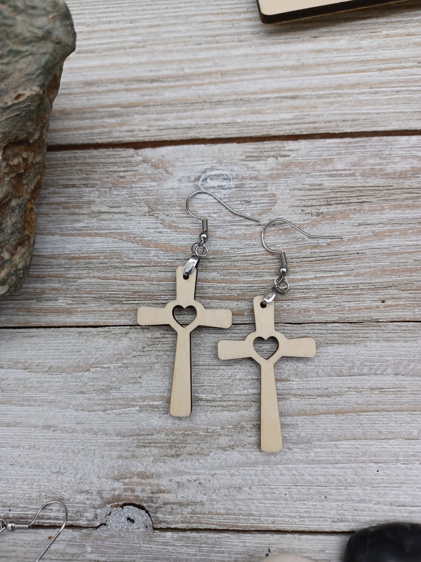 Cross with Heart Earrings