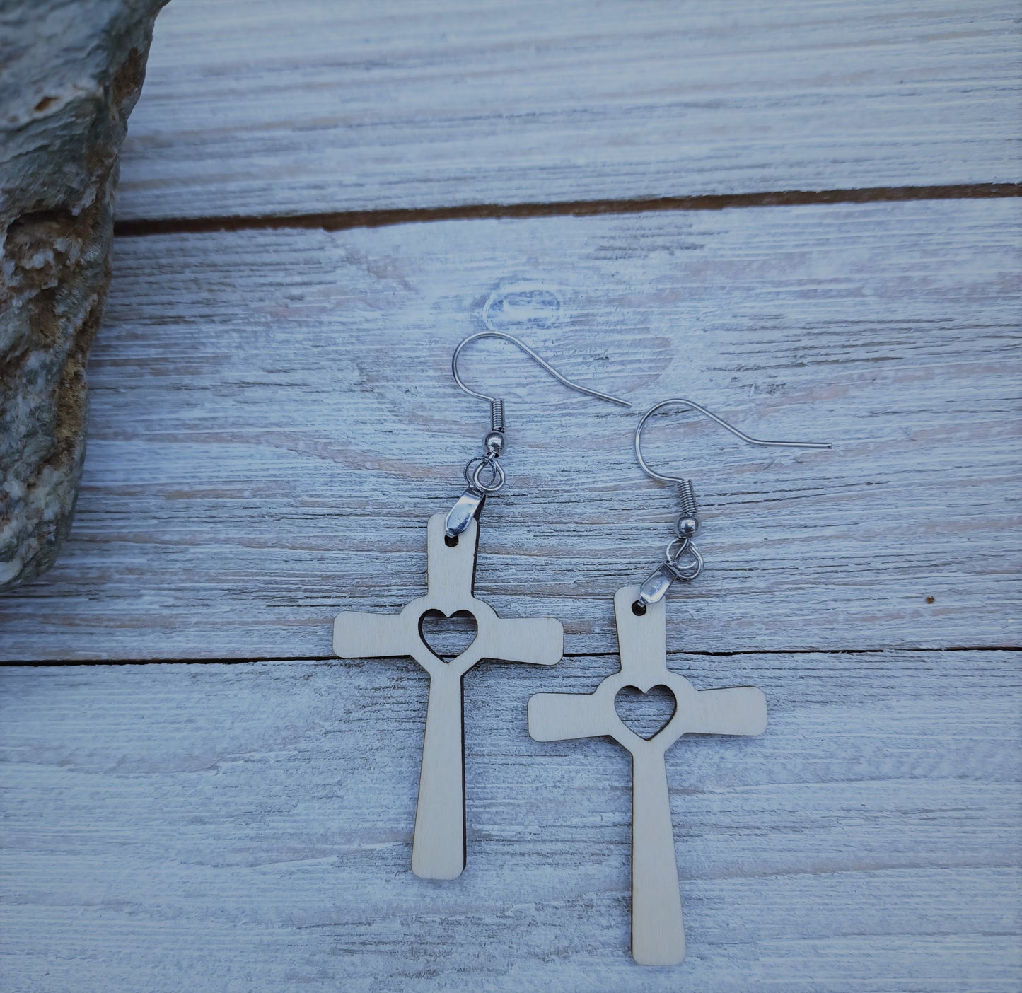 Cross with Heart Earrings