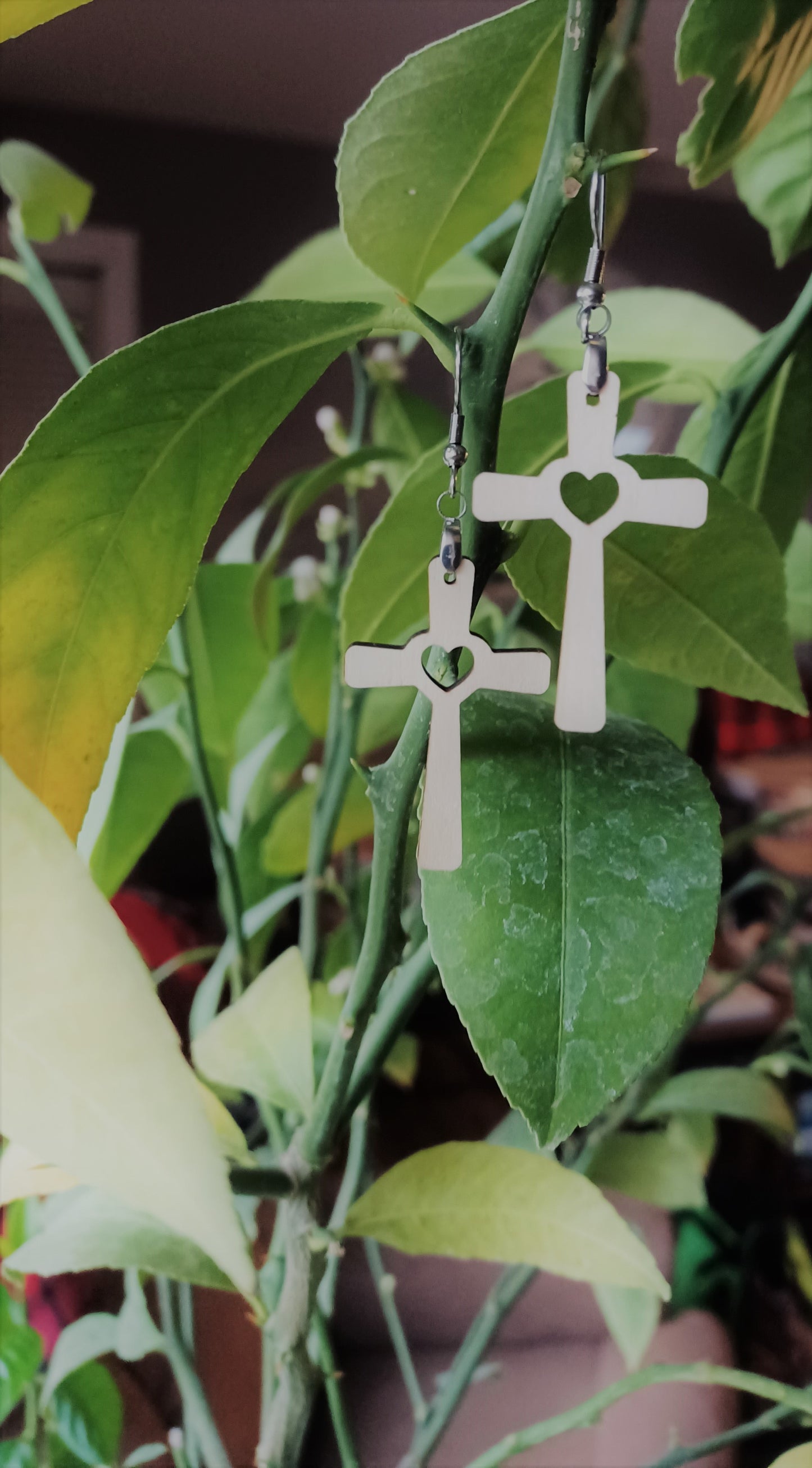 Cross with Heart Earrings