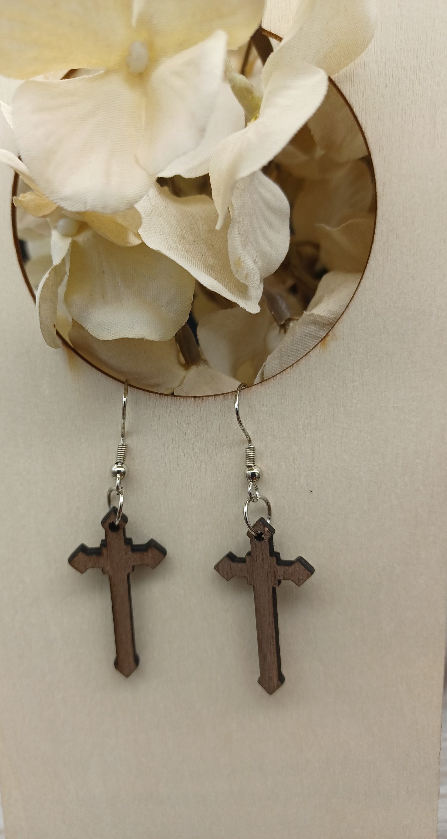 Walnut Cross  Earrings