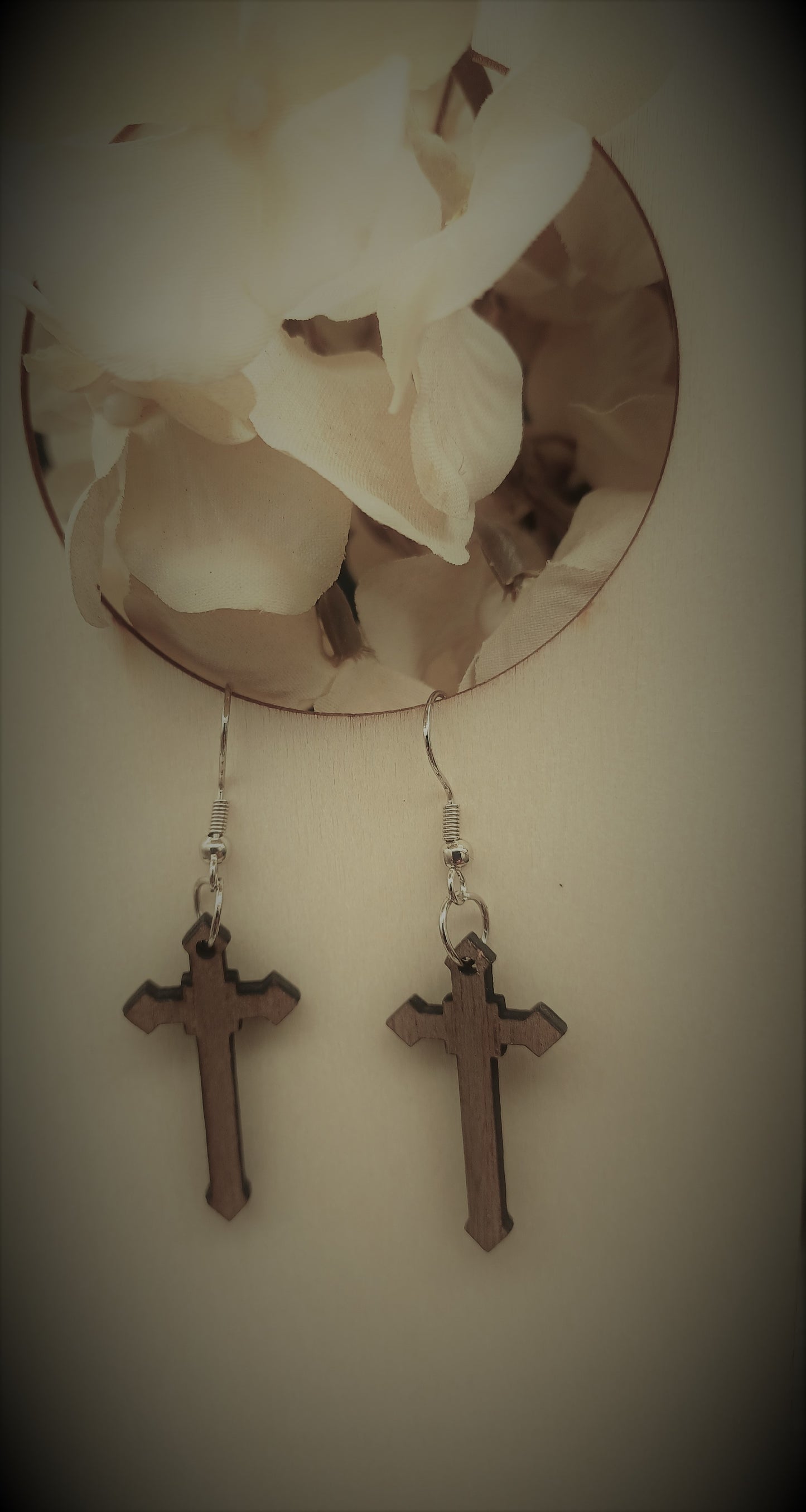 Walnut Cross  Earrings