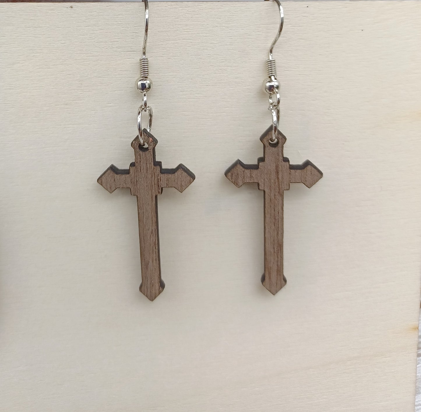 Walnut Cross  Earrings