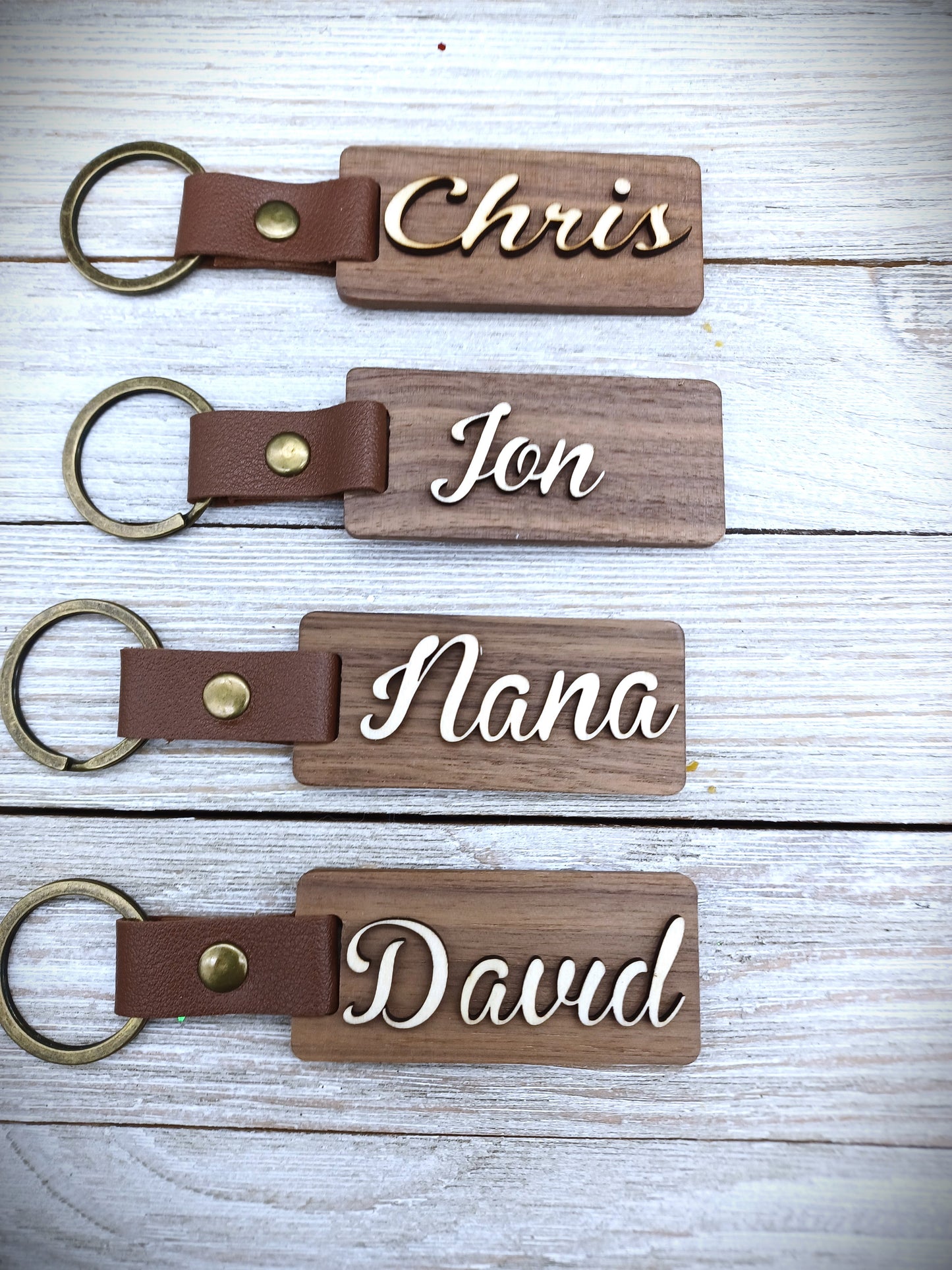 Personalized Walnut & Leather Key Rings