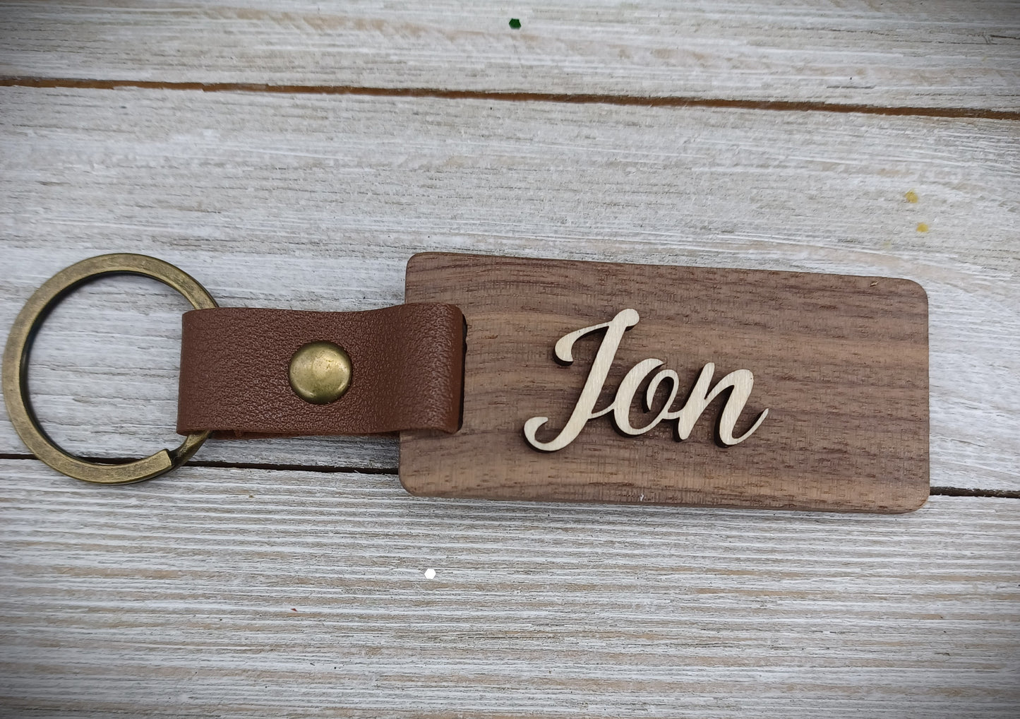 Personalized Walnut & Leather Key Rings