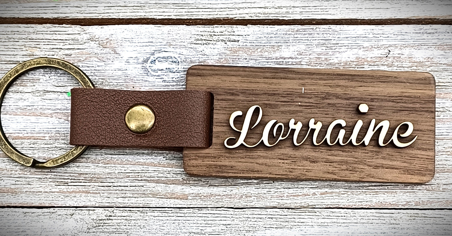 Personalized Walnut & Leather Key Rings