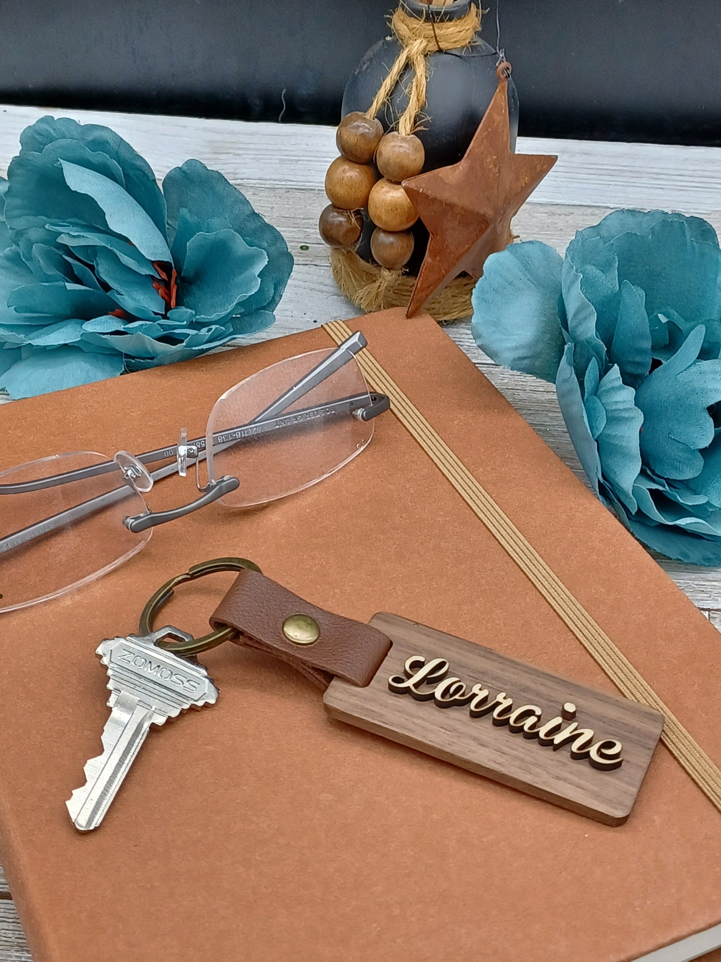 Personalized Walnut & Leather Key Rings